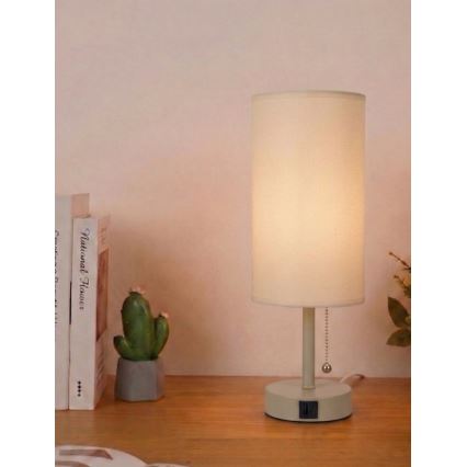Brilagi - Stolna lampa s USB priključkom TABLON 1xE27/25W/230V bež/krem