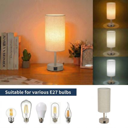 Brilagi - Stolna lampa s USB priključkom TABLON 1xE27/25W/230V bež/krem