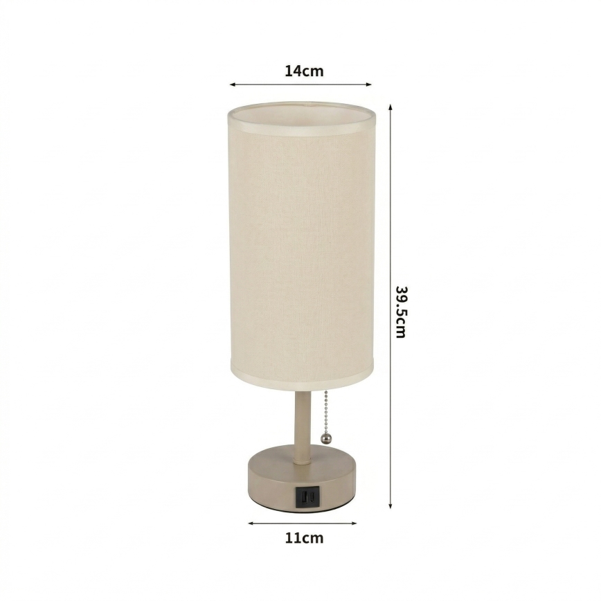 Brilagi - Stolna lampa s USB priključkom TABLON 1xE27/25W/230V bež/krem