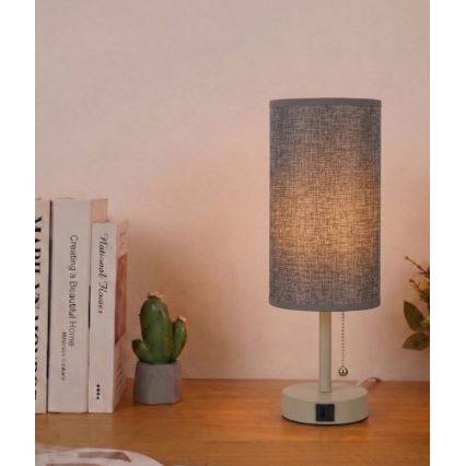 Brilagi - Stolna lampa s USB priključkom TABLON 1xE27/25W/230V bež/siva