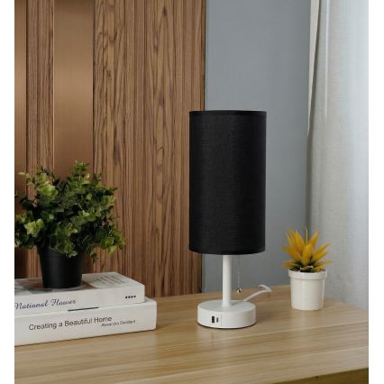 Brilagi - Stolna lampa s USB priključkom TABLON 1xE27/25W/230V bijela/crna