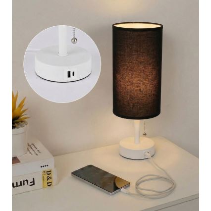 Brilagi - Stolna lampa s USB priključkom TABLON 1xE27/25W/230V bijela/crna