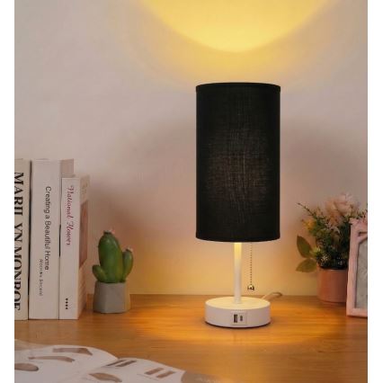 Brilagi - Stolna lampa s USB priključkom TABLON 1xE27/25W/230V bijela/crna