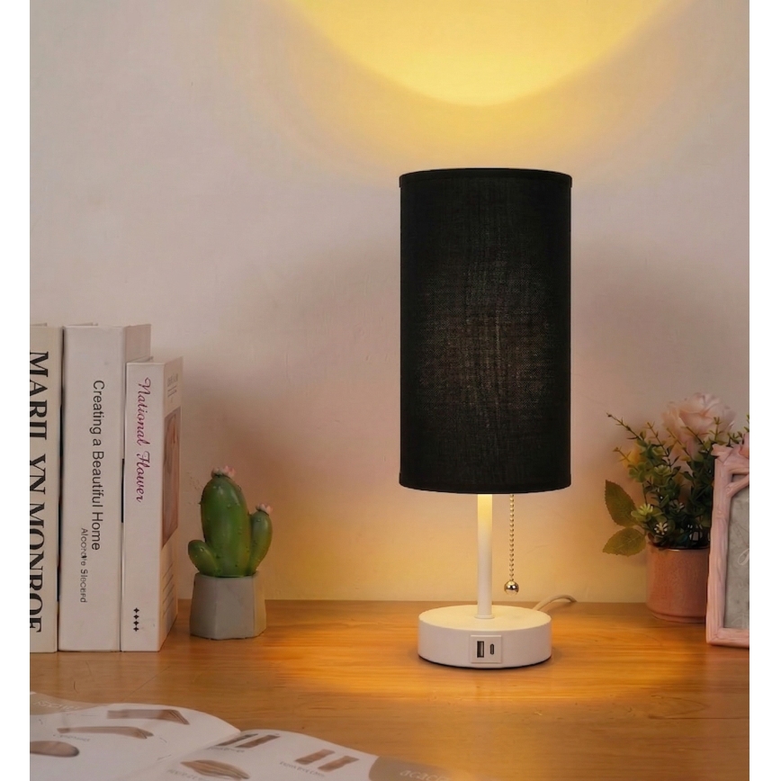 Brilagi - Stolna lampa s USB priključkom TABLON 1xE27/25W/230V bijela/crna