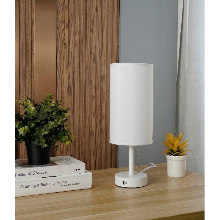 BRILAGI - Stolna lampa s USB priključkom TABLON 1xE27/25W/230V bijela