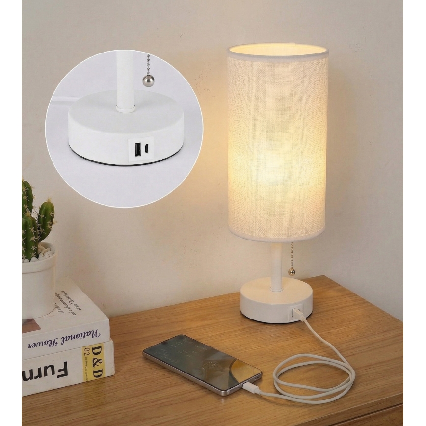 BRILAGI - Stolna lampa s USB priključkom TABLON 1xE27/25W/230V bijela