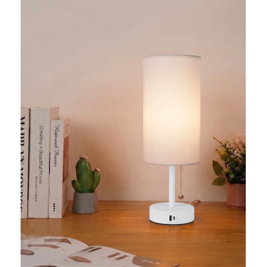 BRILAGI - Stolna lampa s USB priključkom TABLON 1xE27/25W/230V bijela