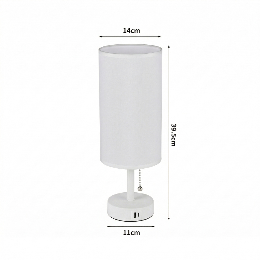 BRILAGI - Stolna lampa s USB priključkom TABLON 1xE27/25W/230V bijela
