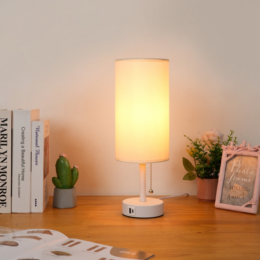 Brilagi - Stolna lampa s USB priključkom TABLON 1xE27/25W/230V bijela/krem