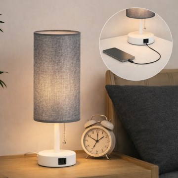 Brilagi - Stolna lampa s USB priključkom TABLON 1xE27/25W/230V bijela/siva