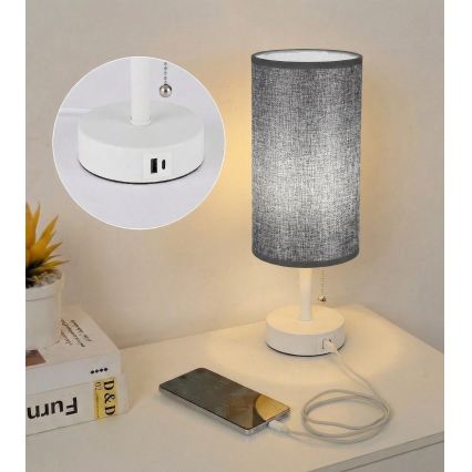 Brilagi - Stolna lampa s USB priključkom TABLON 1xE27/25W/230V bijela/siva