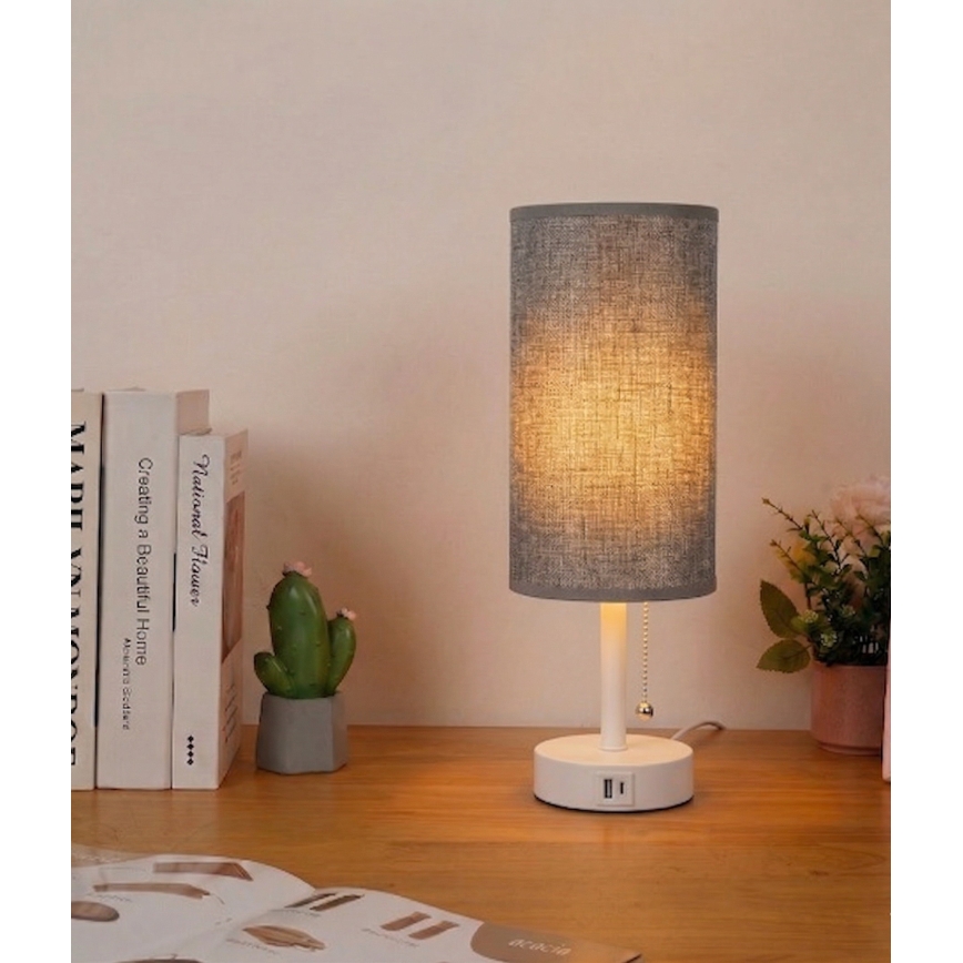 Brilagi - Stolna lampa s USB priključkom TABLON 1xE27/25W/230V bijela/siva