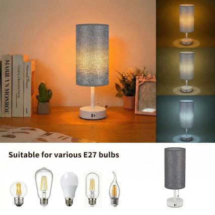 Brilagi - Stolna lampa s USB priključkom TABLON 1xE27/25W/230V bijela/siva