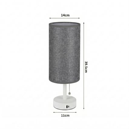 Brilagi - Stolna lampa s USB priključkom TABLON 1xE27/25W/230V bijela/siva
