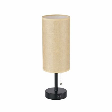 Brilagi - Stolna lampa s USB priključkom TABLON 1xE27/25W/230V crna/bež