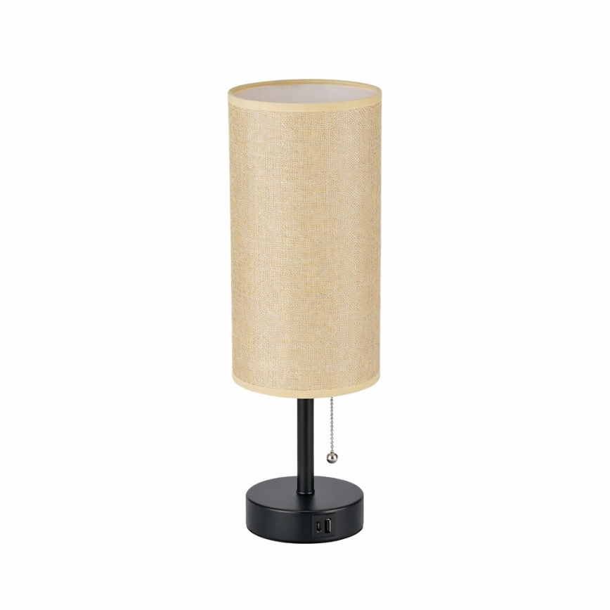 Brilagi - Stolna lampa s USB priključkom TABLON 1xE27/25W/230V crna/bež
