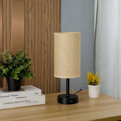 Brilagi - Stolna lampa s USB priključkom TABLON 1xE27/25W/230V crna/bež