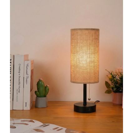 Brilagi - Stolna lampa s USB priključkom TABLON 1xE27/25W/230V crna/bež