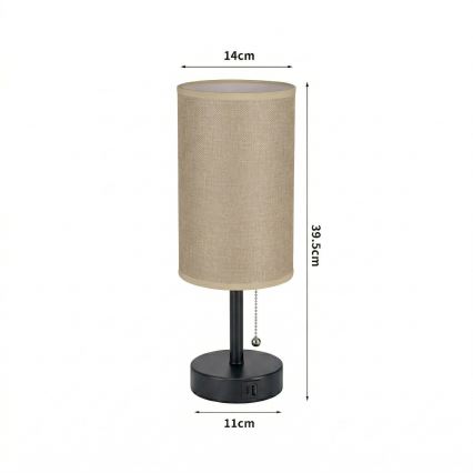 Brilagi - Stolna lampa s USB priključkom TABLON 1xE27/25W/230V crna/bež