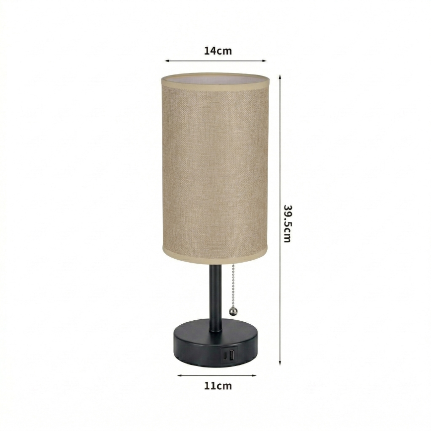 Brilagi - Stolna lampa s USB priključkom TABLON 1xE27/25W/230V crna/bež