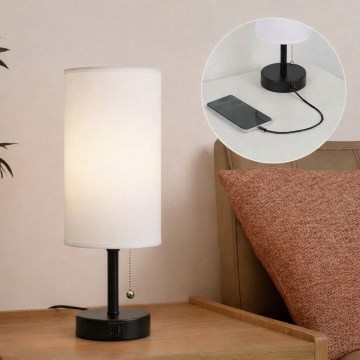 Brilagi - Stolna lampa s USB priključkom TABLON 1xE27/25W/230V crna/bijela