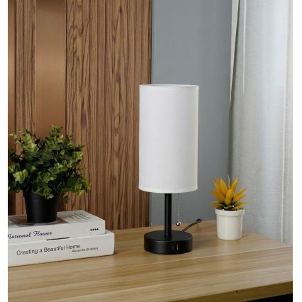 Brilagi - Stolna lampa s USB priključkom TABLON 1xE27/25W/230V crna/bijela