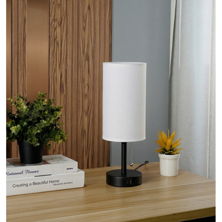 Brilagi - Stolna lampa s USB priključkom TABLON 1xE27/25W/230V crna/bijela