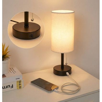 Brilagi - Stolna lampa s USB priključkom TABLON 1xE27/25W/230V crna/bijela