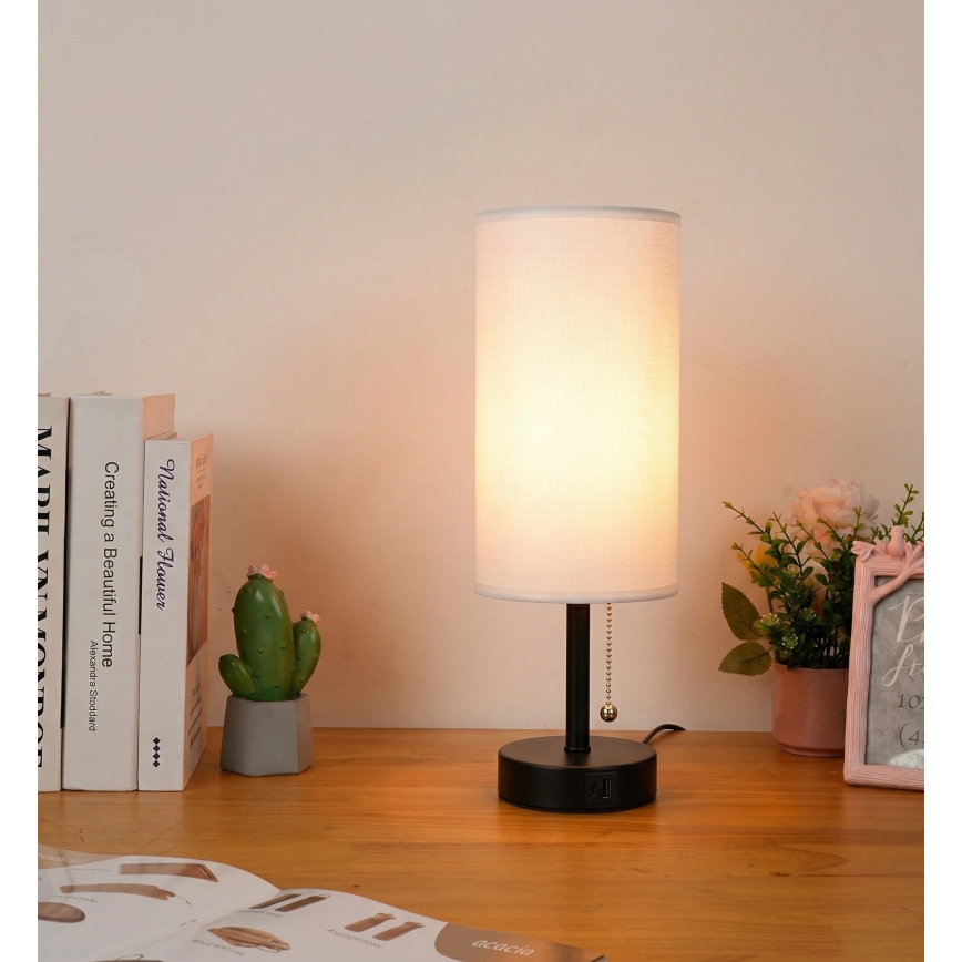 Brilagi - Stolna lampa s USB priključkom TABLON 1xE27/25W/230V crna/bijela