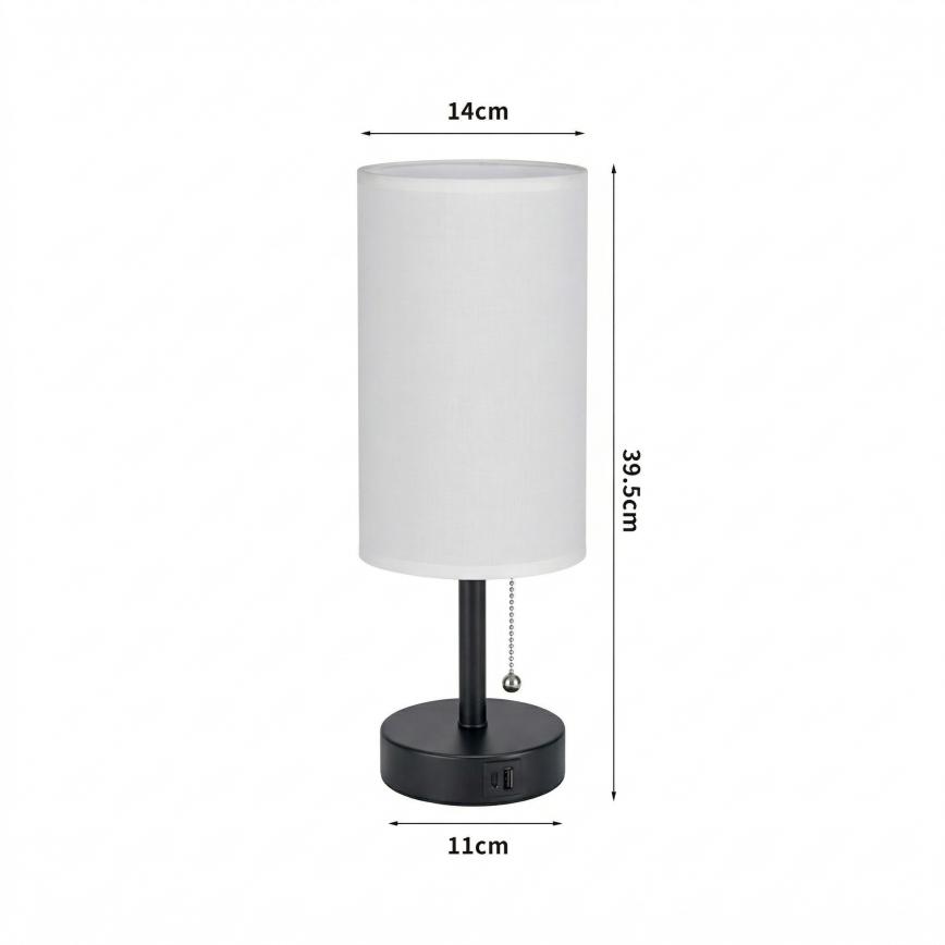 Brilagi - Stolna lampa s USB priključkom TABLON 1xE27/25W/230V crna/bijela