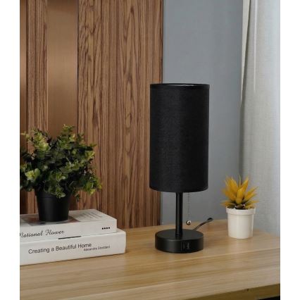 Brilagi - Stolna lampa s USB priključkom TABLON 1xE27/25W/230V crna