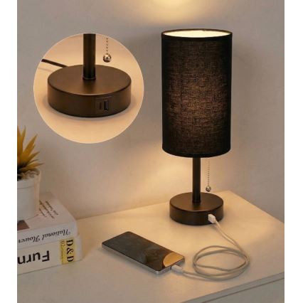 Brilagi - Stolna lampa s USB priključkom TABLON 1xE27/25W/230V crna