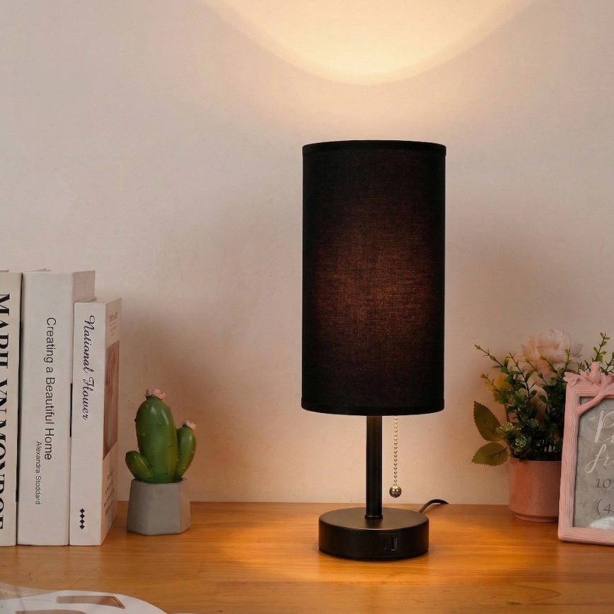 Brilagi - Stolna lampa s USB priključkom TABLON 1xE27/25W/230V crna