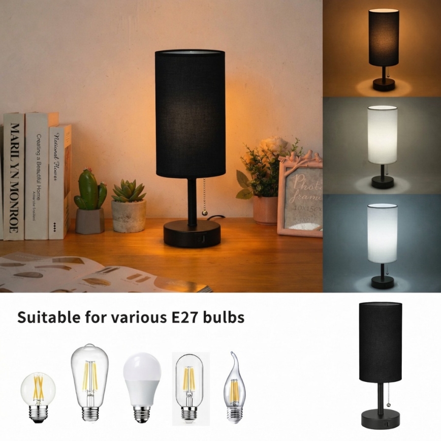 Brilagi - Stolna lampa s USB priključkom TABLON 1xE27/25W/230V crna