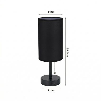 Brilagi - Stolna lampa s USB priključkom TABLON 1xE27/25W/230V crna