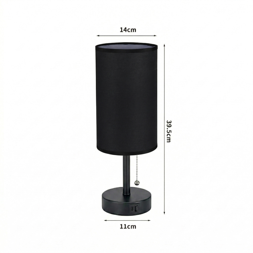 Brilagi - Stolna lampa s USB priključkom TABLON 1xE27/25W/230V crna