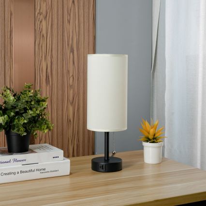 Brilagi - Stolna lampa s USB priključkom TABLON 1xE27/25W/230V crna/krem