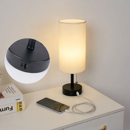 Brilagi - Stolna lampa s USB priključkom TABLON 1xE27/25W/230V crna/krem