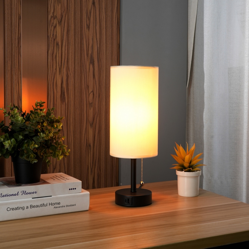 Brilagi - Stolna lampa s USB priključkom TABLON 1xE27/25W/230V crna/krem