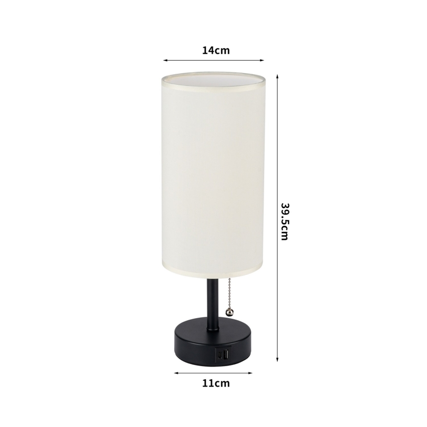 Brilagi - Stolna lampa s USB priključkom TABLON 1xE27/25W/230V crna/krem