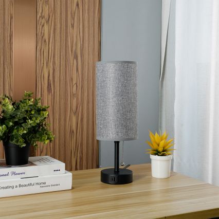 Brilagi - Stolna lampa s USB priključkom TABLON 1xE27/25W/230V crna/siva