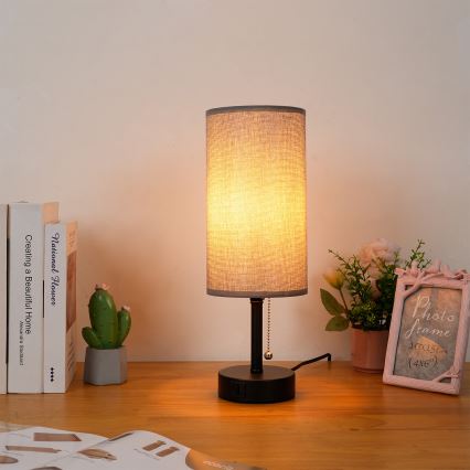 Brilagi - Stolna lampa s USB priključkom TABLON 1xE27/25W/230V crna/siva