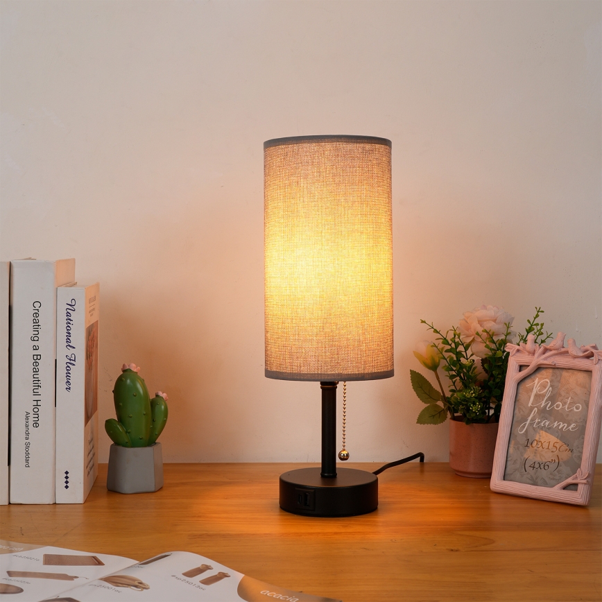 Brilagi - Stolna lampa s USB priključkom TABLON 1xE27/25W/230V crna/siva