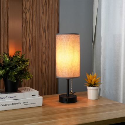 Brilagi - Stolna lampa s USB priključkom TABLON 1xE27/25W/230V crna/siva