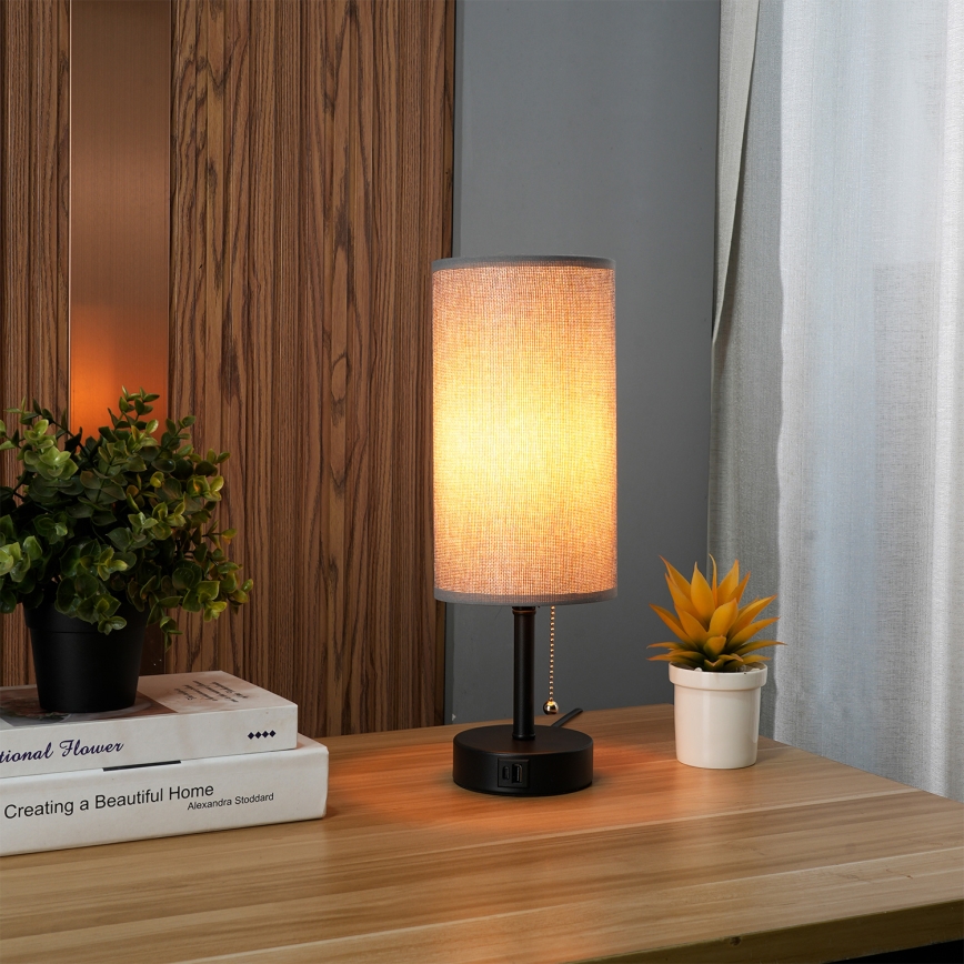 Brilagi - Stolna lampa s USB priključkom TABLON 1xE27/25W/230V crna/siva