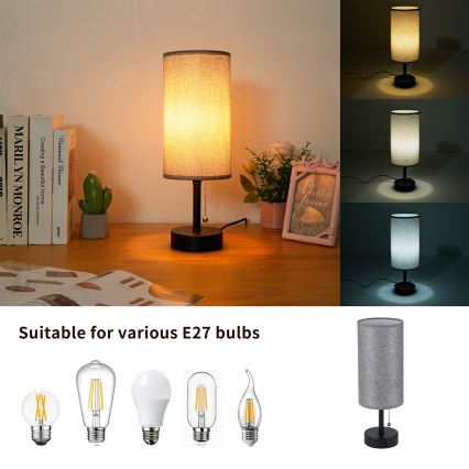 Brilagi - Stolna lampa s USB priključkom TABLON 1xE27/25W/230V crna/siva