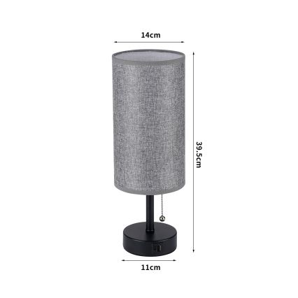 Brilagi - Stolna lampa s USB priključkom TABLON 1xE27/25W/230V crna/siva
