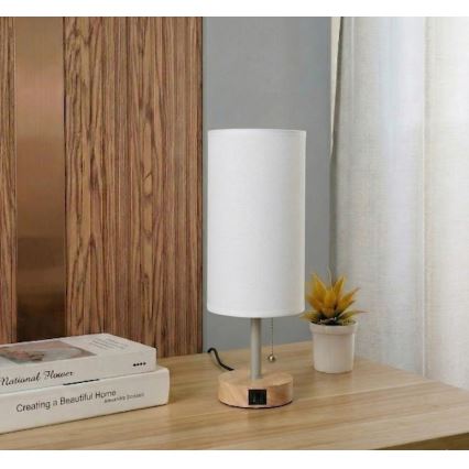 Brilagi - Stolna lampa s USB priključkom TABLON 1xE27/25W/230V hrast/bež/bijela