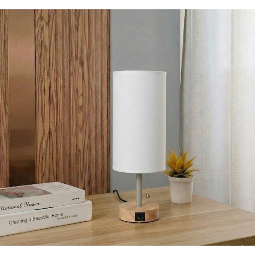 Brilagi - Stolna lampa s USB priključkom TABLON 1xE27/25W/230V hrast/bež/bijela
