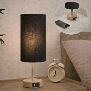 Brilagi - Stolna lampa s USB priključkom TABLON 1xE27/25W/230V hrast/bež/crna
